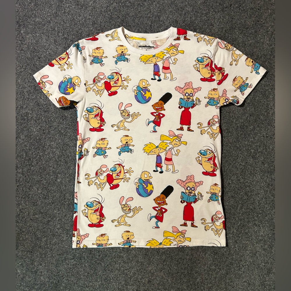 Nickelodeon Rugrats, Hey Arnold, Ren & Stimpy Men's Graphic Print Tee Size S